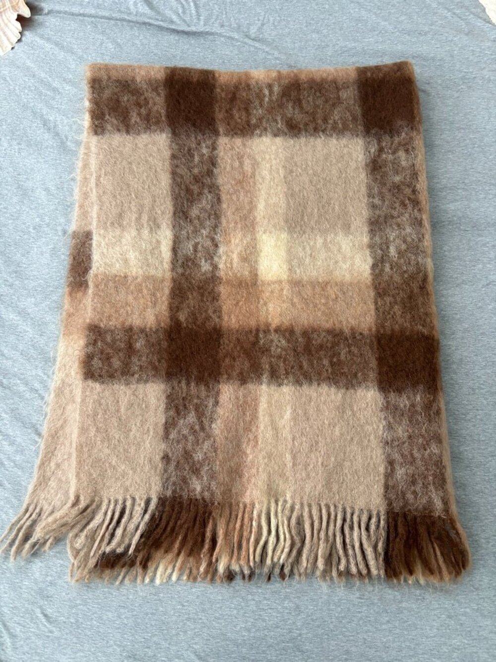 Vintage Eagle Products 100% Mohair Cabincore Plaid Throw Blanket Grandmacore